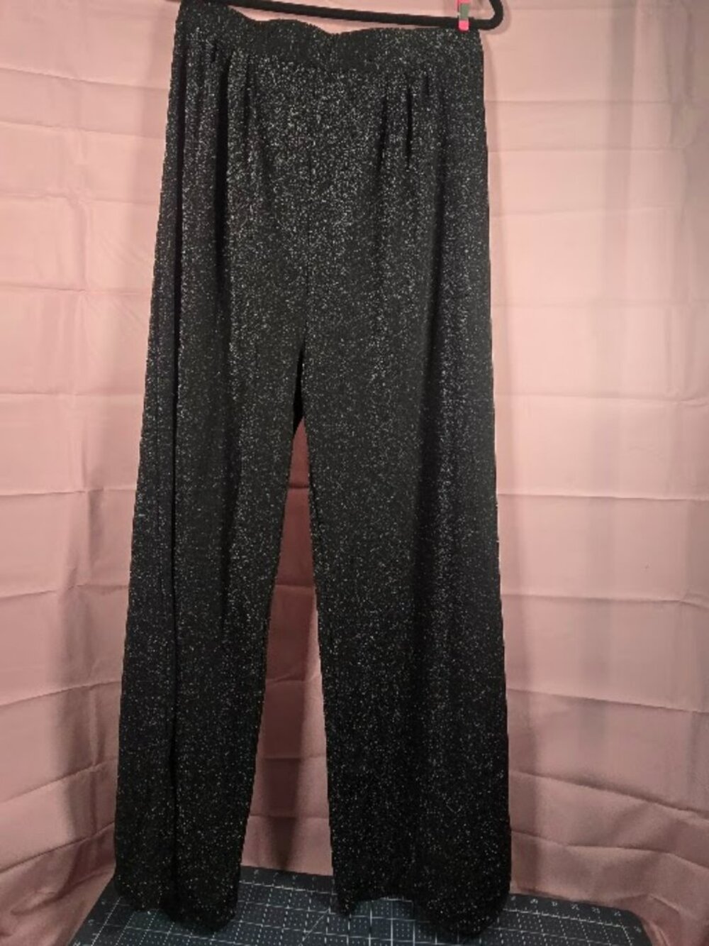 Black Sparkly Wide Leg Palazzo Pants Shimmer Metallic